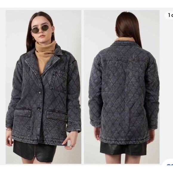 YFB Young Fabulous & Broke size medium quilted denim stonewashed jacket black - Picture 1 of 5